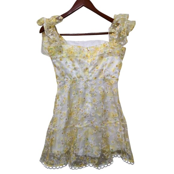 Lucy In The Sky Yellow & White Floral Tie-Up Mini Dress S Party Event - Picture 4 of 9